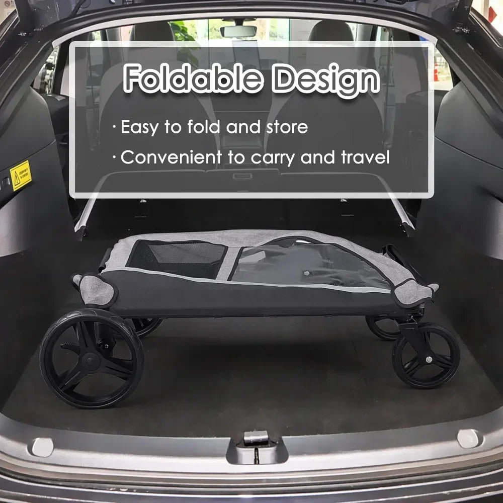 Extra Large Pet Stroller for Medium & Large Dogs - Foldable Design, Adjustable Handle, Up To 160 Lbs
