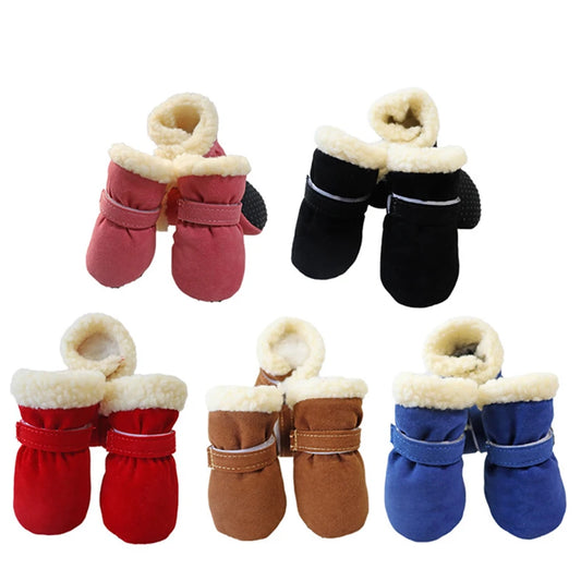 4Pcs Winter Waterproof Warm Pet Dog Shoes Non-slip Snow Boots for Small Breeds Dogs Puppy Cat Chihuahua Pet Paw Care Pug