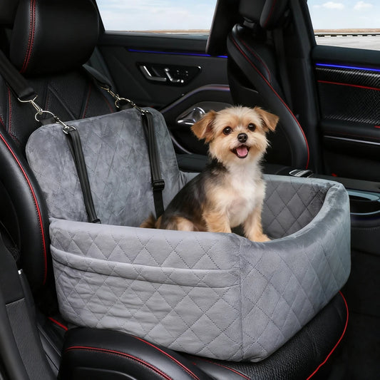 1PC Warm Portable Dog Car Seat for Pet Small & Medium Dogs with Washable Cushion Bed, Safety Belt Storage Pocket for Outdoor Travel