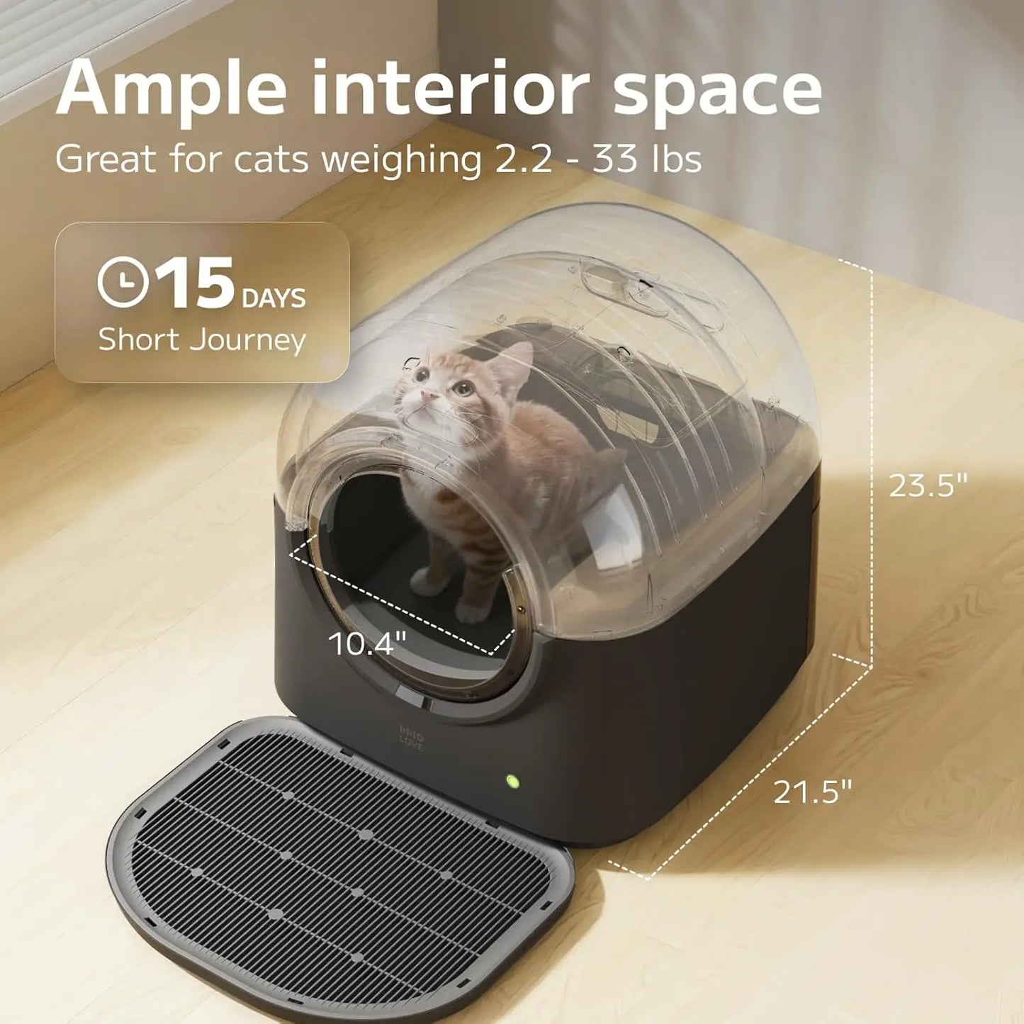 Self Cleaning Automatic Litter Box, Hands Free Smart Safety, Anti-Pinch, Deodorizer, Liner & Mat for Multi Cat, 65L, Custom