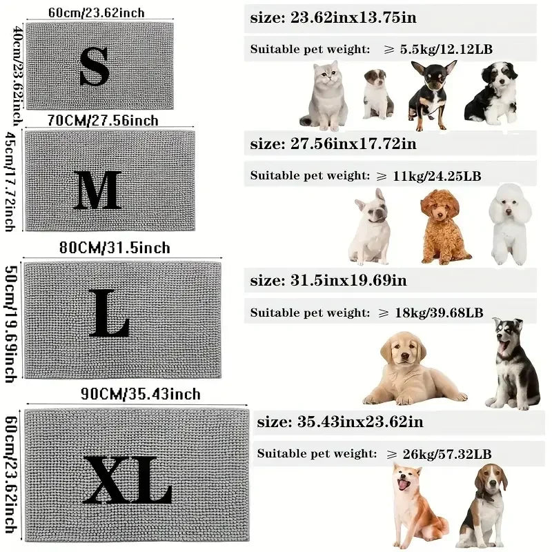 Dog Doormats for Muddy Paws. Absorbent, Non-slip Washable Mat with Anti-slip Quick-drying Microfiber. Mud Mat for Pets
