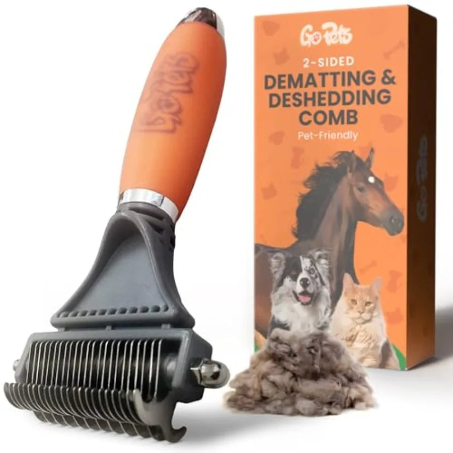 GoPets 2-in-1 Demating Comb for Dogs, Pet Grooming Rake, Double-Sided Dog Brush for Shedding, de-shedding Brush for Cats