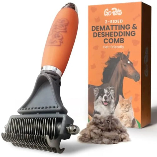 GoPets 2-in-1 Demating Comb for Dogs, Pet Grooming Rake, Double-Sided Dog Brush for Shedding, de-shedding Brush for Cats