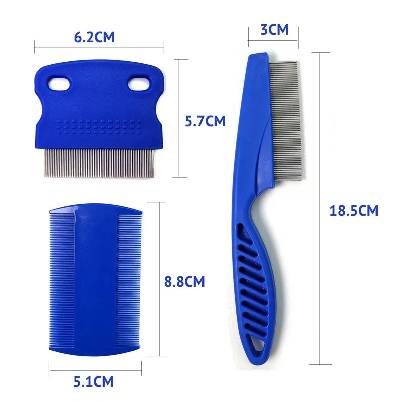 Flea Comb for Cat & Dog Grooming. 3 Pcs/comb set Removes Mucus and Crust Small Lice Fleas