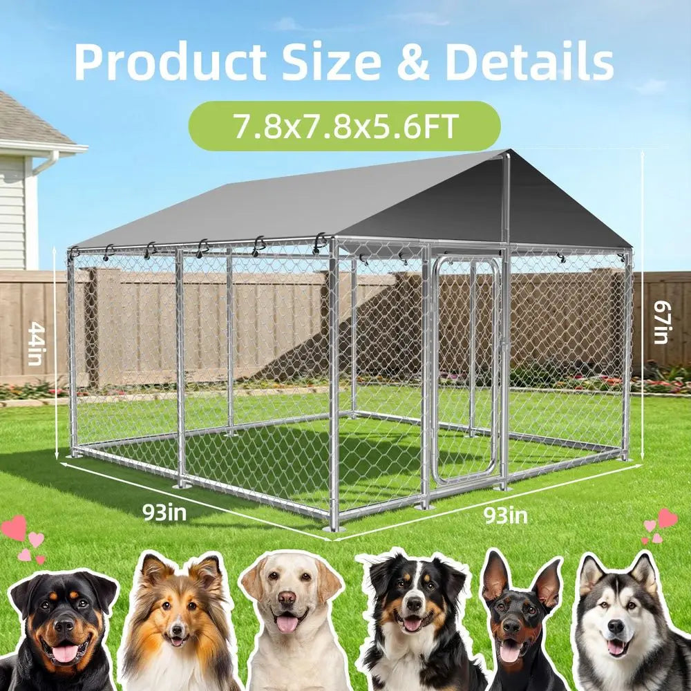 Large Outdoor Dog Kennel Outside,Heavy Duty Dog Enclosure with Waterproof Cover Roof and Steel Fence Security Lock for Dogs93x9