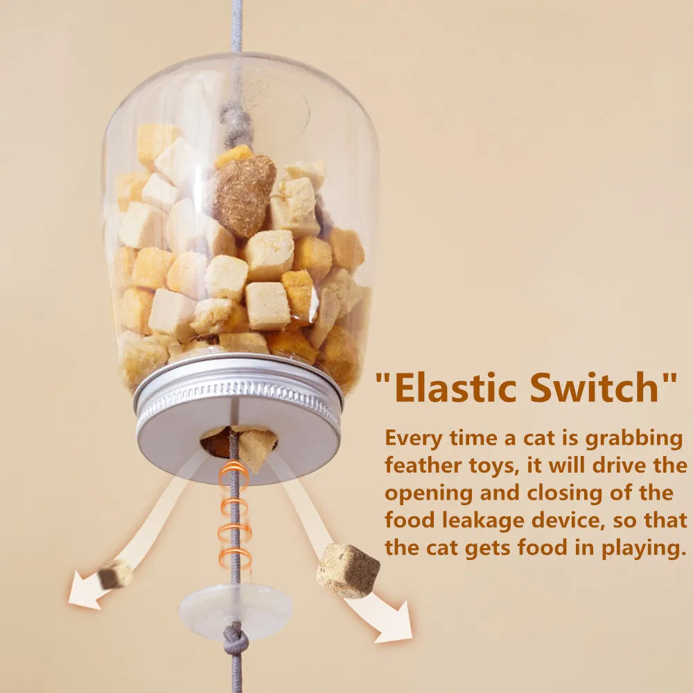 Cat Toy Interactive Food Feather Toys with Bell Hanging Door, Scratch Rope, Pet Food Feeder/Dispenser