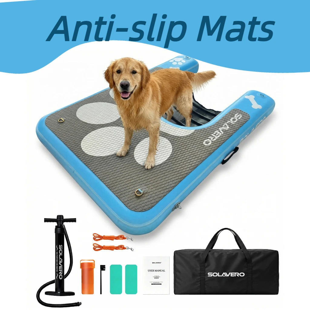 Inflatable Dog Water Ramp, Non-Slip Pet Pool Ladder with EVA Deck, Floating Dog Stairs with Pump, Repair Kit & Carry Bag, for Pool, Lake, Boat & Dock, 3 Colors Available