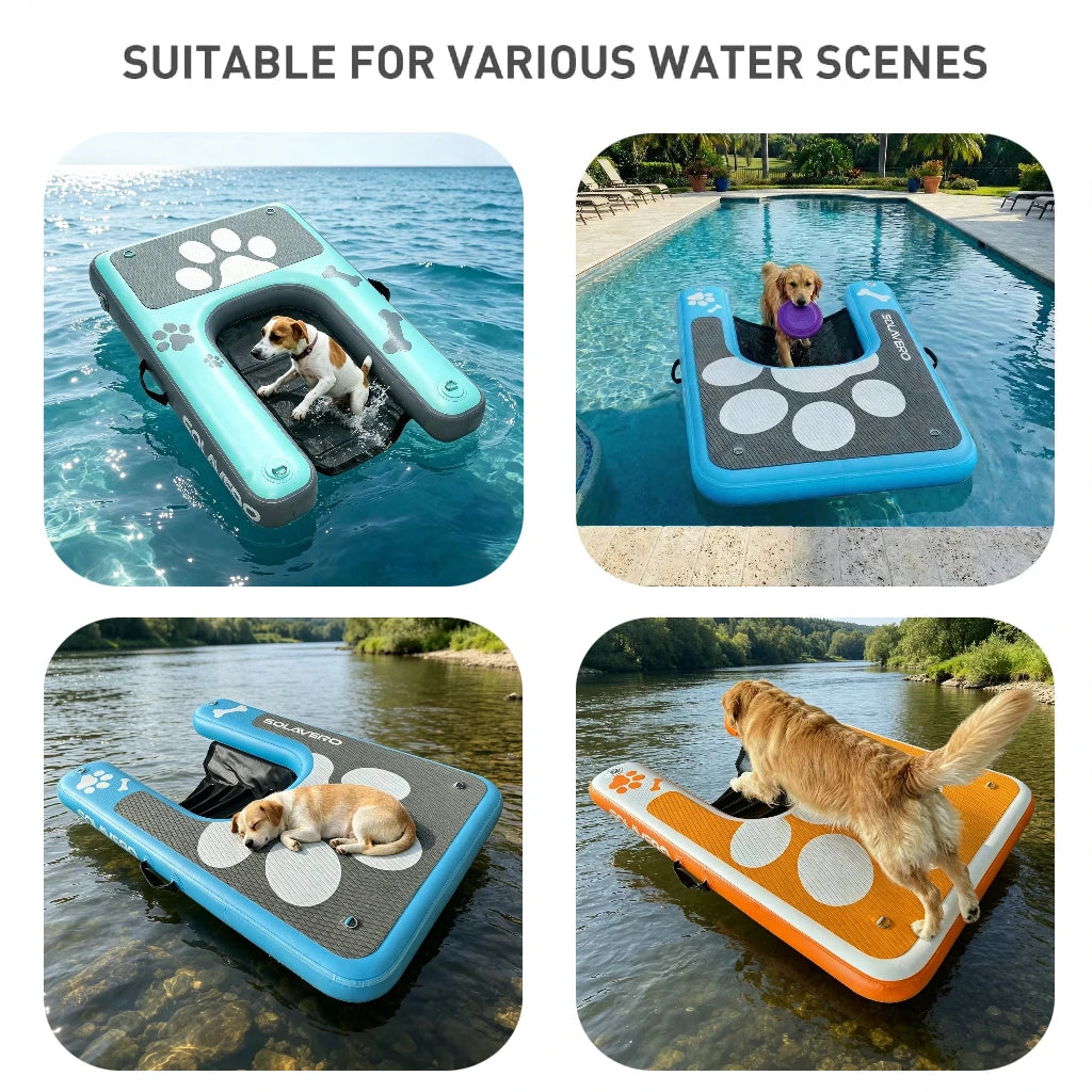 Inflatable Dog Water Ramp, Non-Slip Pet Pool Ladder with EVA Deck, Floating Dog Stairs with Pump, Repair Kit & Carry Bag, for Pool, Lake, Boat & Dock, 3 Colors Available