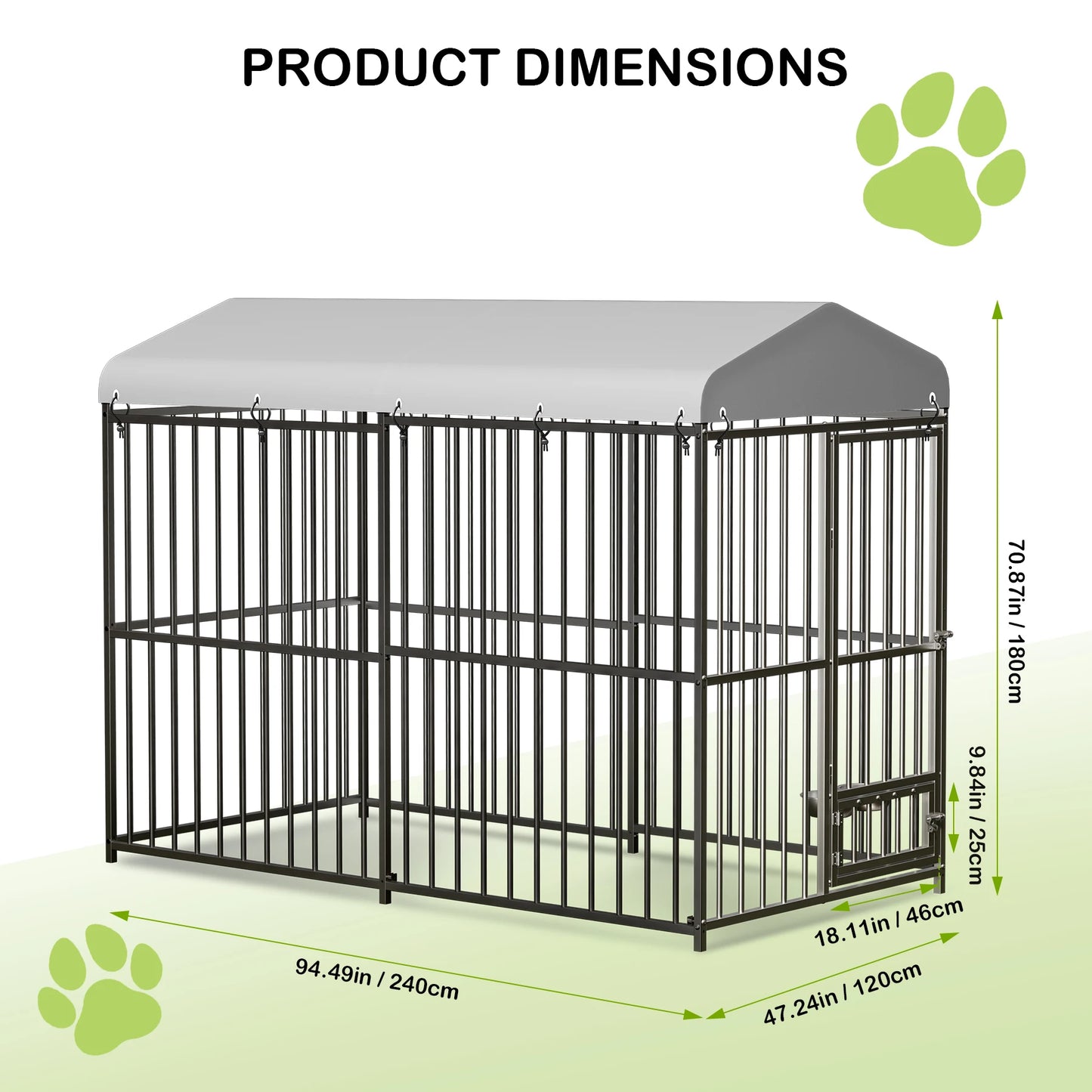 Heavy Duty Outdoor Dog Kennel with Roof,  Large 8x4x6FT Galvanized Metal Dog House with Secure Lock,  UV Water-Resistant Black Cover