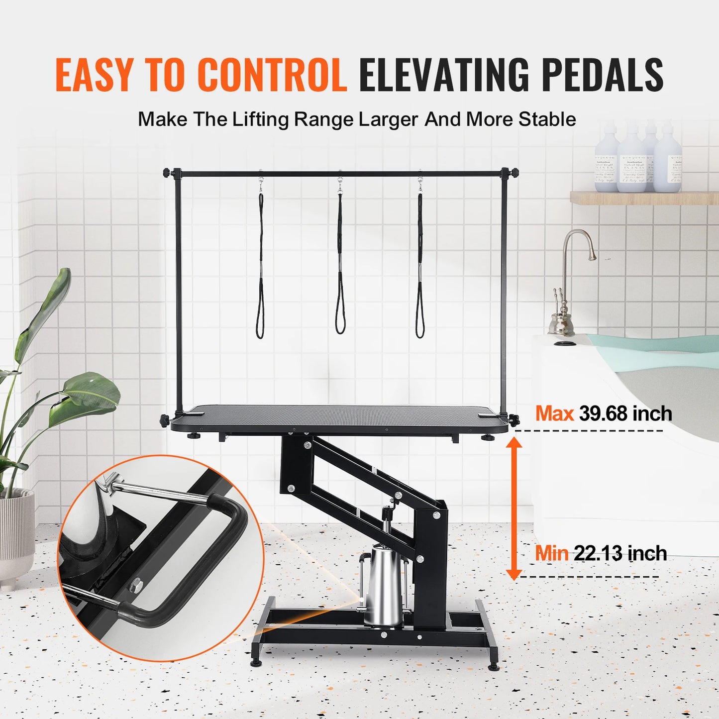 SucceBuy 43" Hydraulic Pet Grooming Table 400 LBS Height Adjustable Dog Grooming Station with Arm Anti Slip Tabletop for Pets