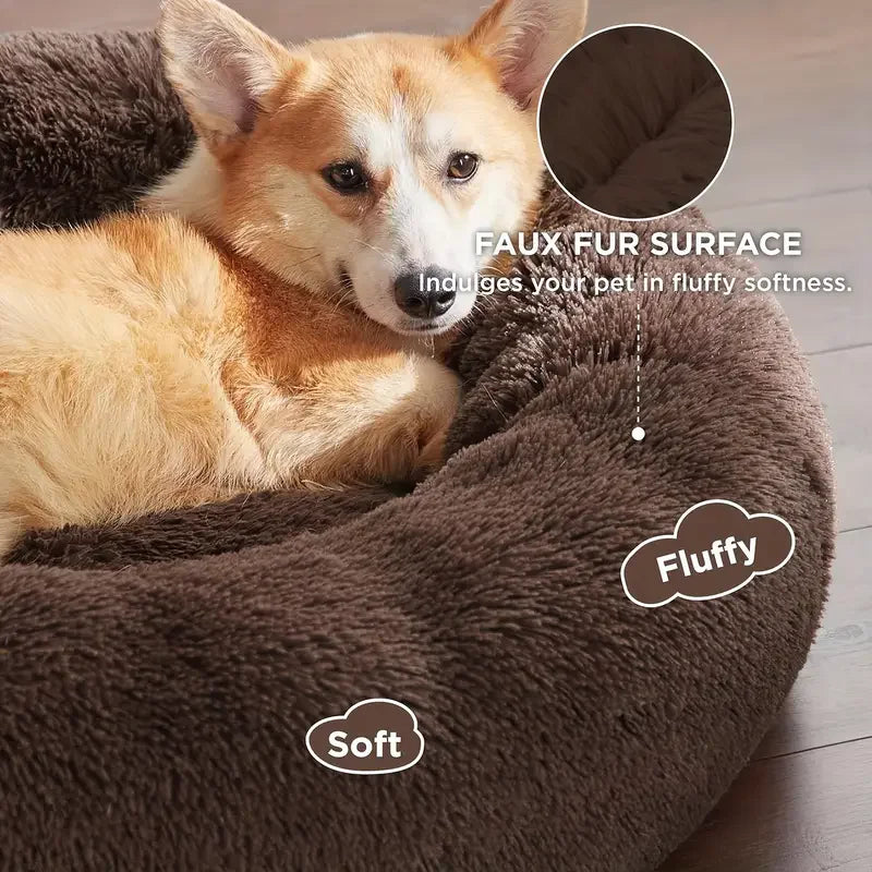 Round Dog & Cat Bed, Plush Basket for Dogs & Cats, Washable Pet Bed for Small Medium Large Dogs or Sofa for Cats