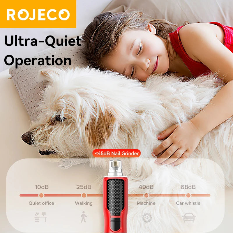ROJECO Cat and Dog Electric Nail Grinder Rechargeable Paw Grooming Nail Clippers LED Light 7 Speed Adjustable Pet Claw Nail Grinder