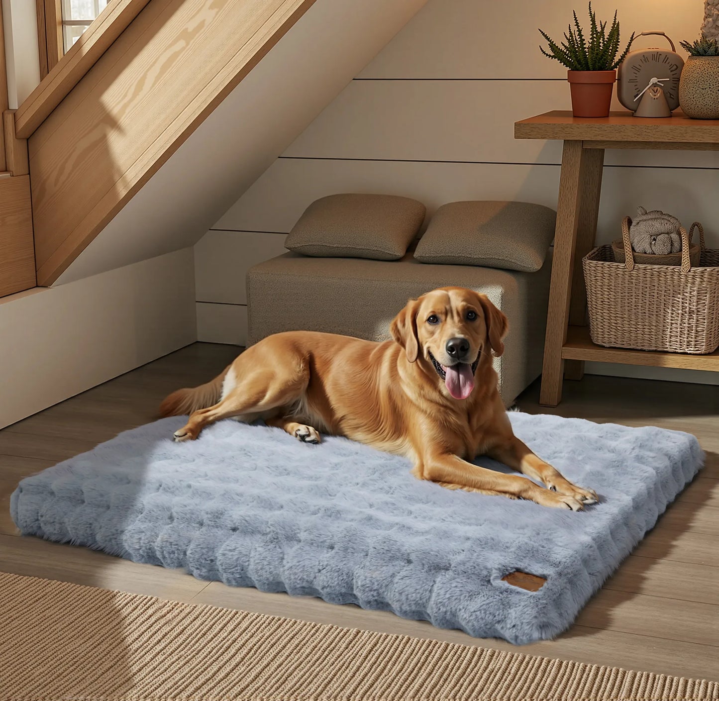 Fluffy Dog Crate Bed for Extra Large Dogs, Plush Faux Fur Crate Pad, Calming Anti Anxiety Dog Bed, Washable Soft Warm Crate