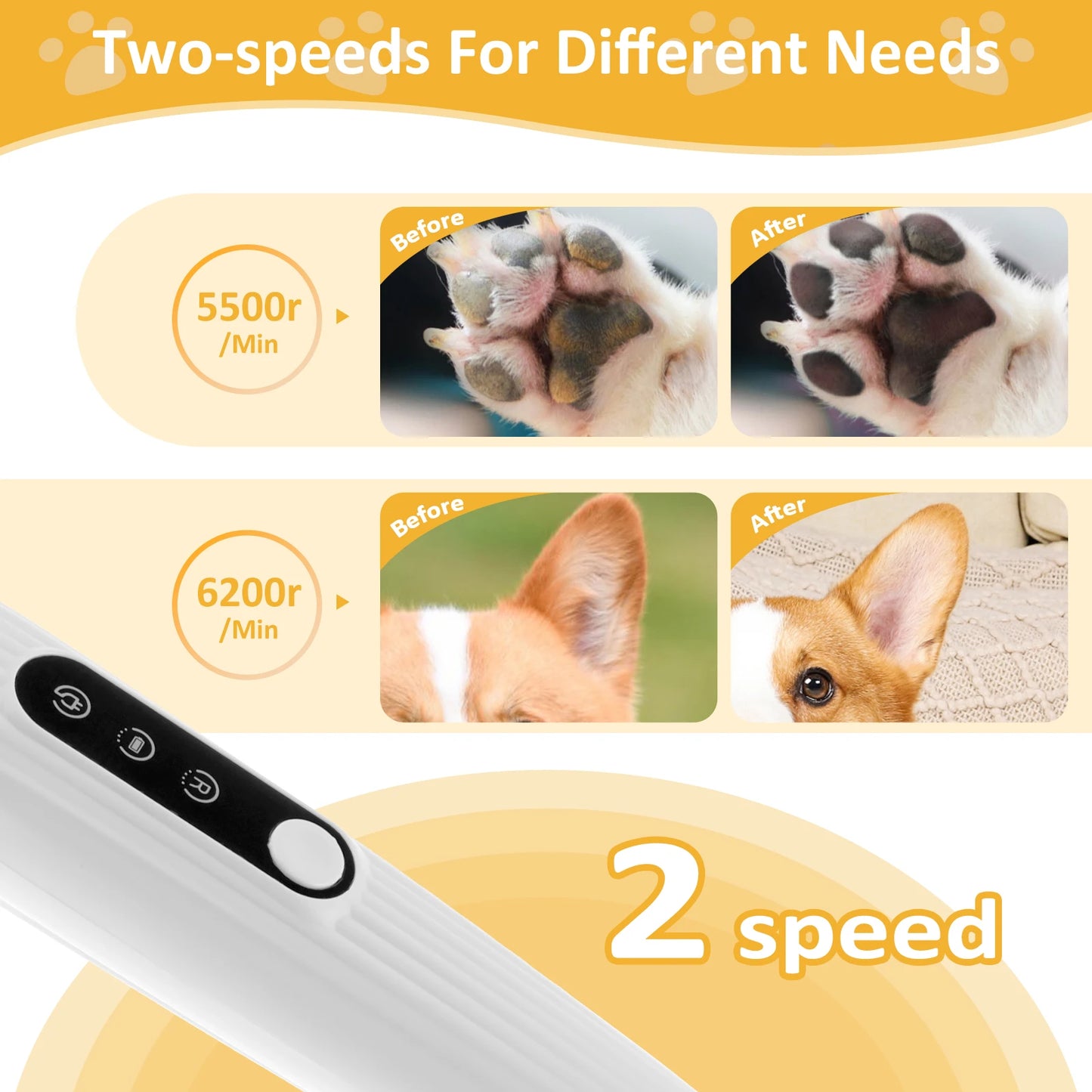 Pet Paw Trimmer with LED Light, USB Rechargeable Pet Grooming Clippers, Portable Dog and Cat Hair Clippers Low Noise Grooming Tool