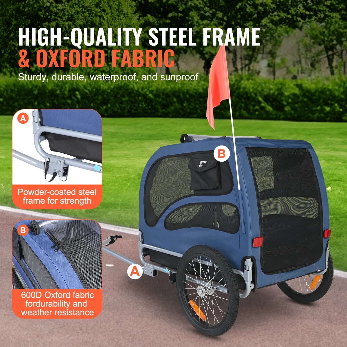 100lbs Pet Cart Bicycle Carrier Dog Bike Trailer with Coupler, Reflectors, Flag, and Collapsible
