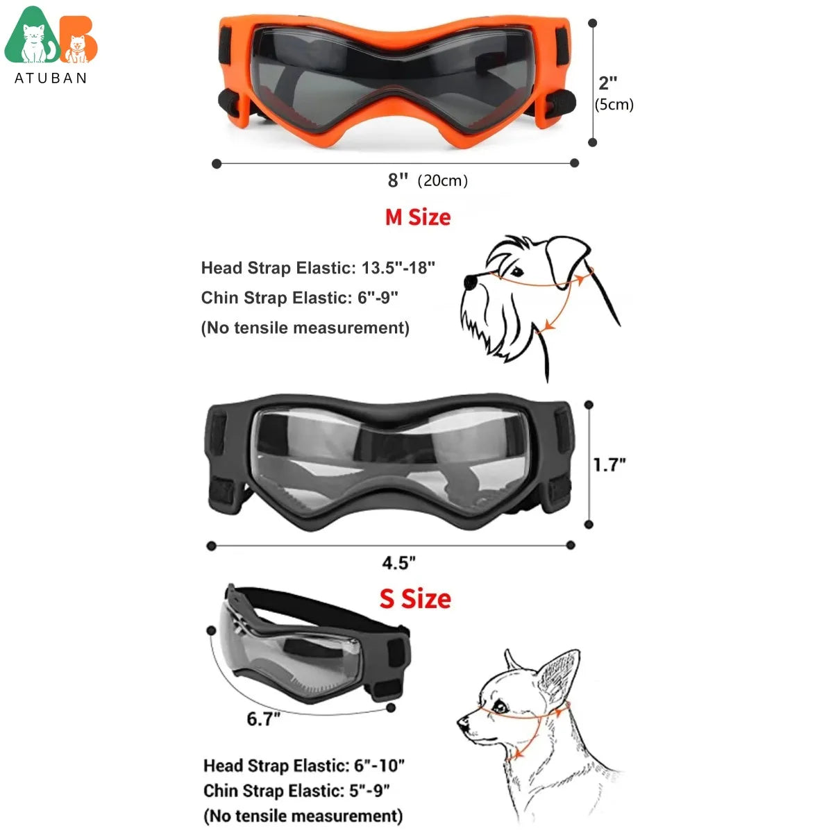 ATUBAN Dog Goggles for Small Breed Dogs, Sunglasses for Small Breed UV Protection Eyewear for Small Dogs and Outdoor Riding