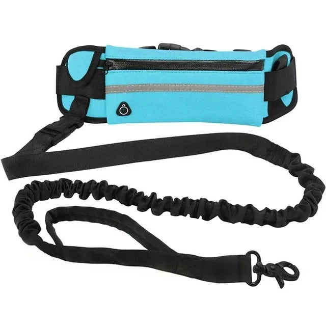 Dog Running Waist Leash Nylon Pet Leash with Waist Bag, Retractable Elastic Belt, Dog Traction Rope & Reflective Belt Buckle