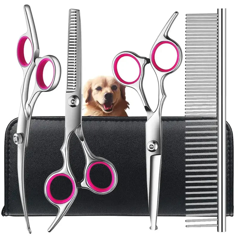 4pcs Pet Safety Scissors - Ambidextrous Stainless Steel Dog Grooming Shears with Safe, Round Head for Precision Trimming