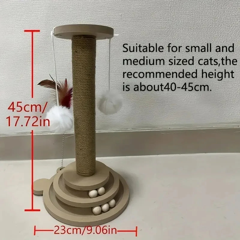 Cat Scratching Post with Teaser Wand, Wear-Resistant Sisal Scratcher Turntable, Pest-Resistant Climbing Frame Toy for Cats