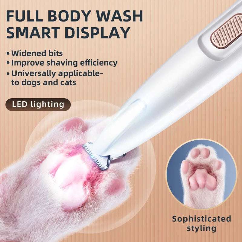 Dog Paw Trimmer with LED Light, Fully Waterproof Pet Hair Trimmer with LED Display