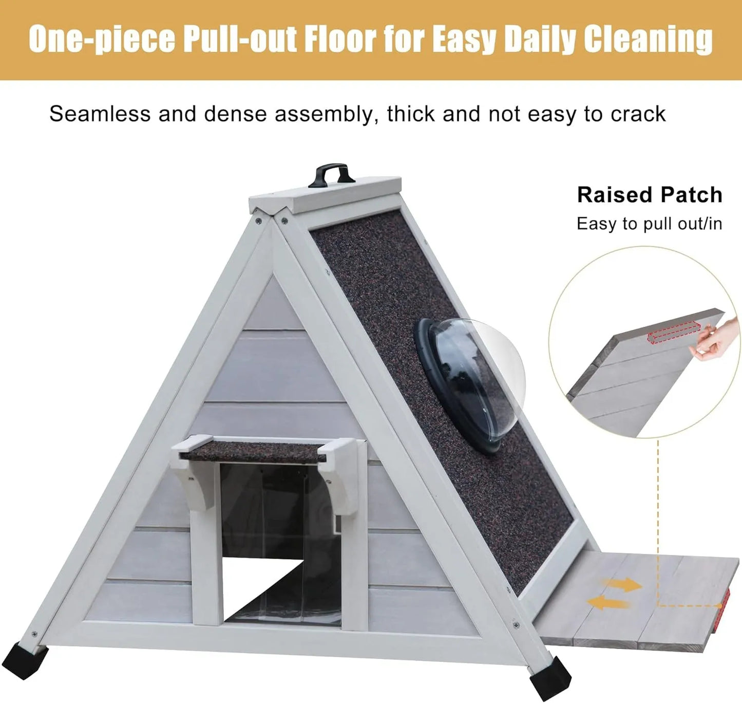 Waterproof Outdoor Cat House for Large Cats, Weather Resistant Wooden Shelter with Escape Door