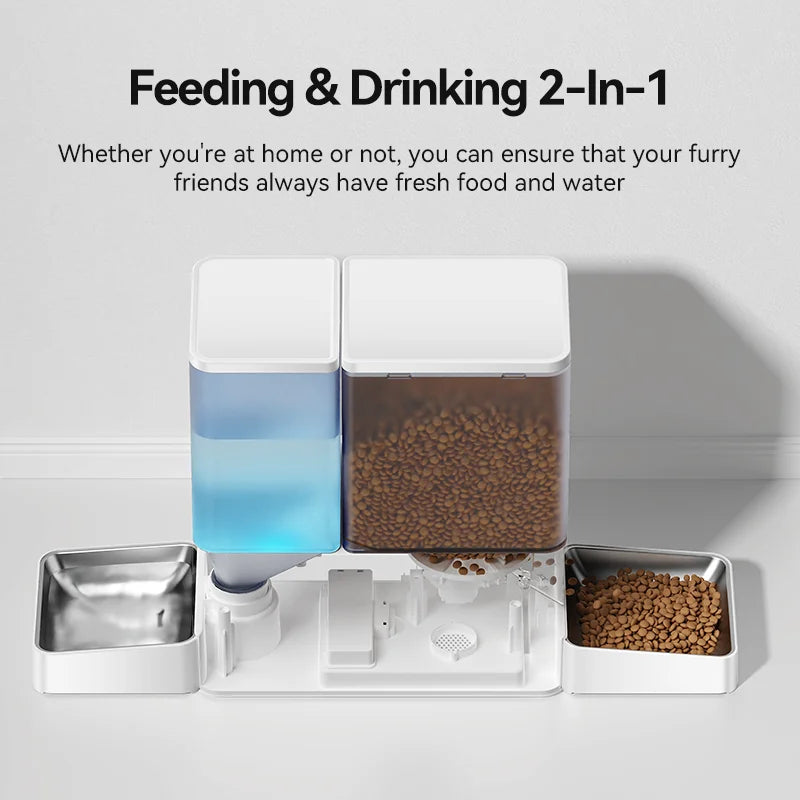 ROJECO 2In1 Automatic Pet Feeder Gravity Water Fountain 8.5L Button Version Auto Cat Kibble Dispenser with Water Refill Drinker