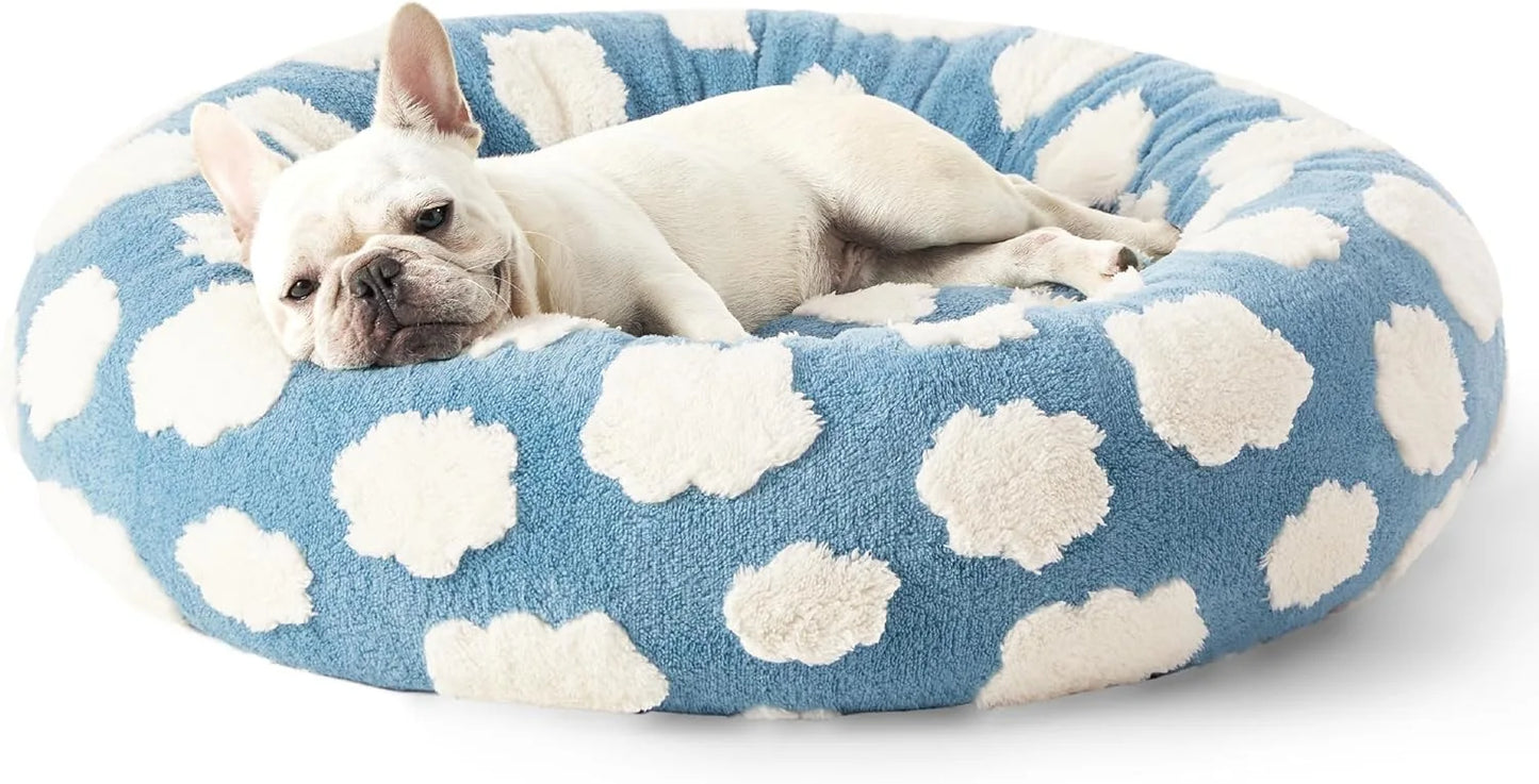Warm Calming Donut Bed - Fluffy Soft Pet Bed for Small/Medium/Large Dogs & Cats | Washable Anti-Slip Round Bedding