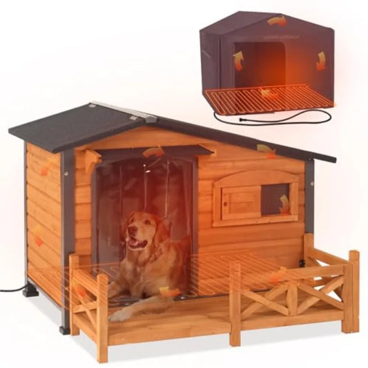 Extra Large Outdoor Heated Dog House, XL Insulated Dog Kennel with Safe Heating Pad, Chew-Proof Metal Frame 6-Sided Thermal Liner