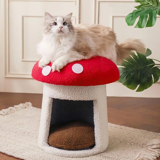 Mushroom Cat Bed, Chocolate Biscuit Cat Bed Suitable for Indoor Cats, Mushroom Cow-Shaped Cat Cave Bed, Cat Tent with Removable and Washable Cushion Pillow, Cat House Bed Suitable for Cats and Small Dogs