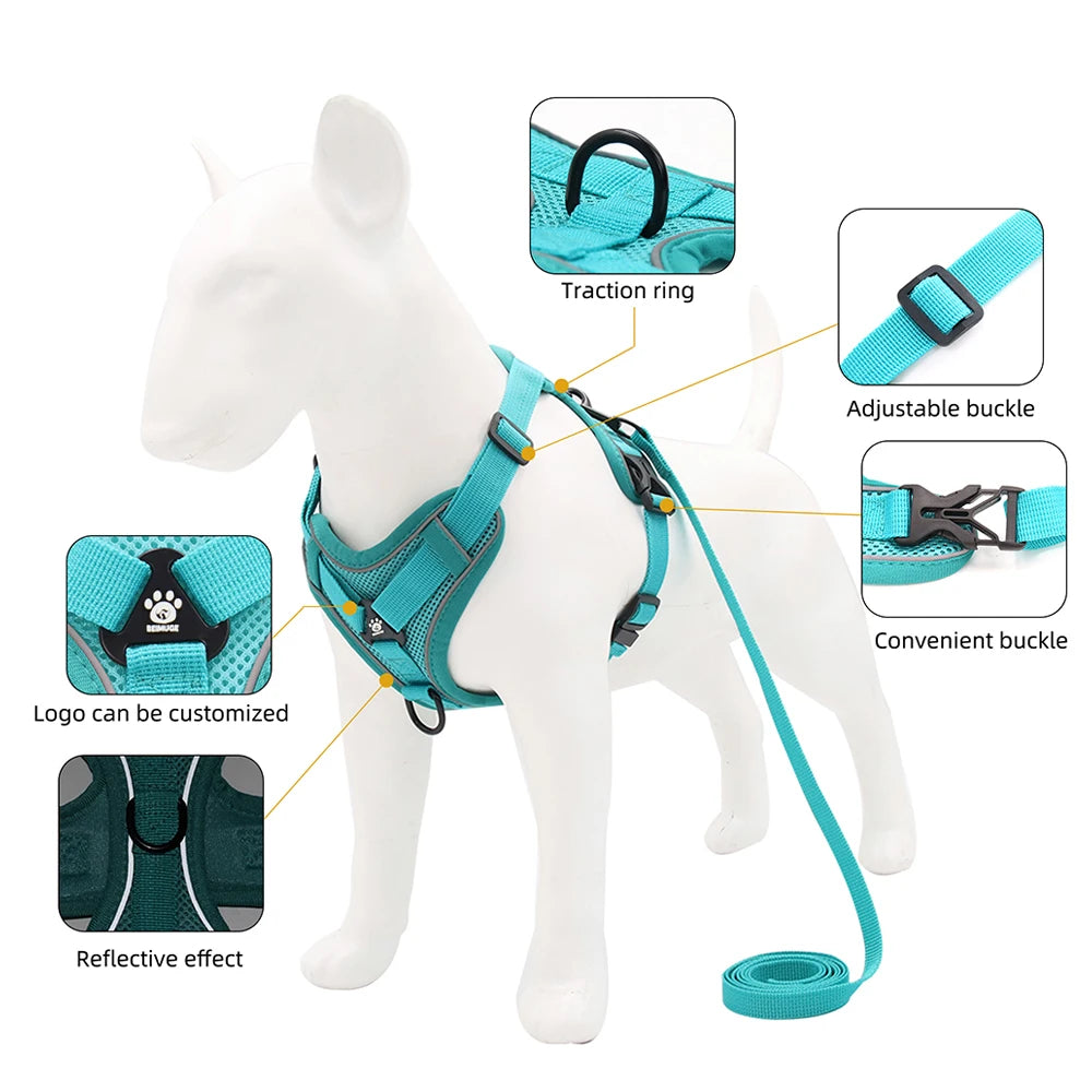 Dog Vest Harness & Leash Set with Reflective Adjustable Puppy Chest Strap for Small Dogs, Cats French Bulldogs, etc.