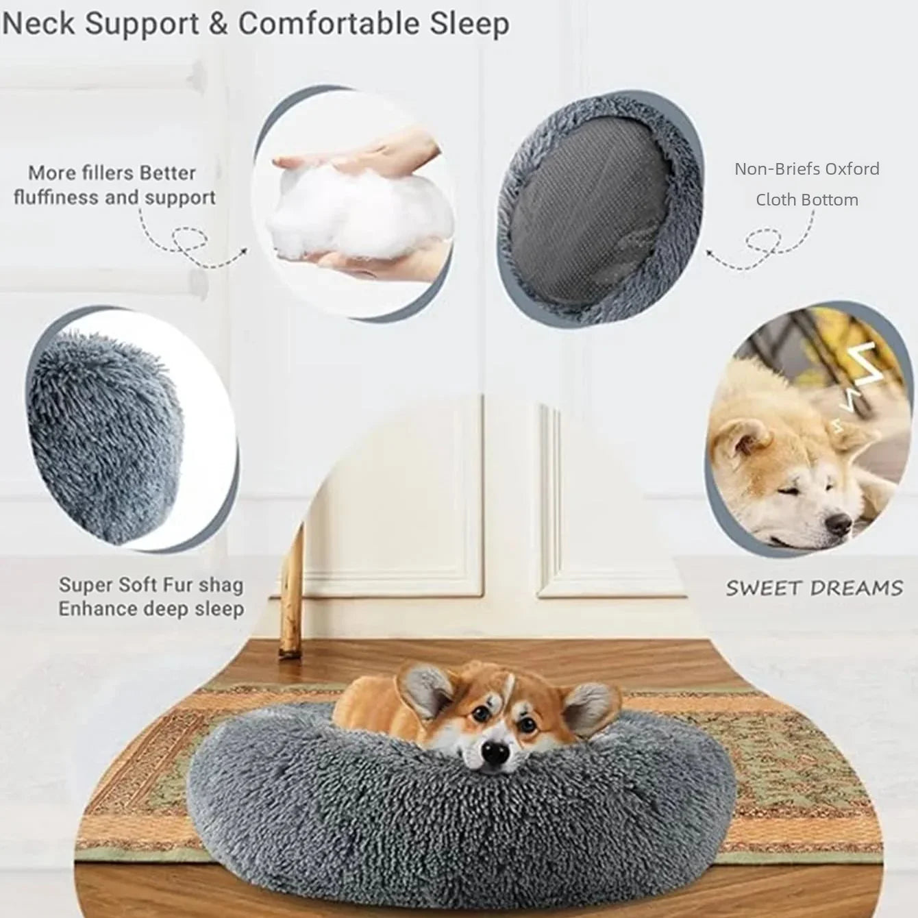 Round Pet Bed for Large Dog , Super Soft Cat Bed