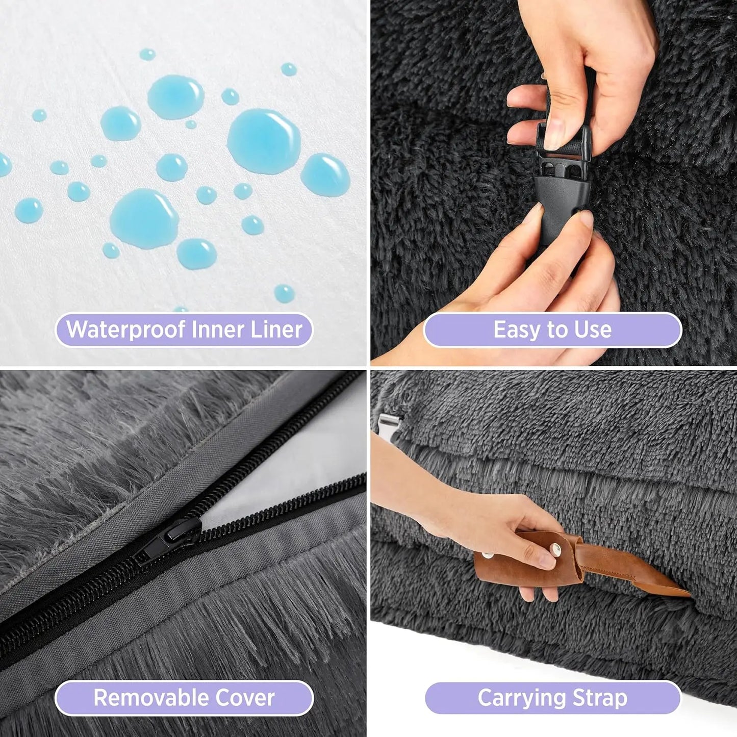 Foldable Human Dog Bed - 3-in-1 Orthopedic Giant Bean Bed with Waterproof Liner, Calming Faux Fur for Adults and Pets