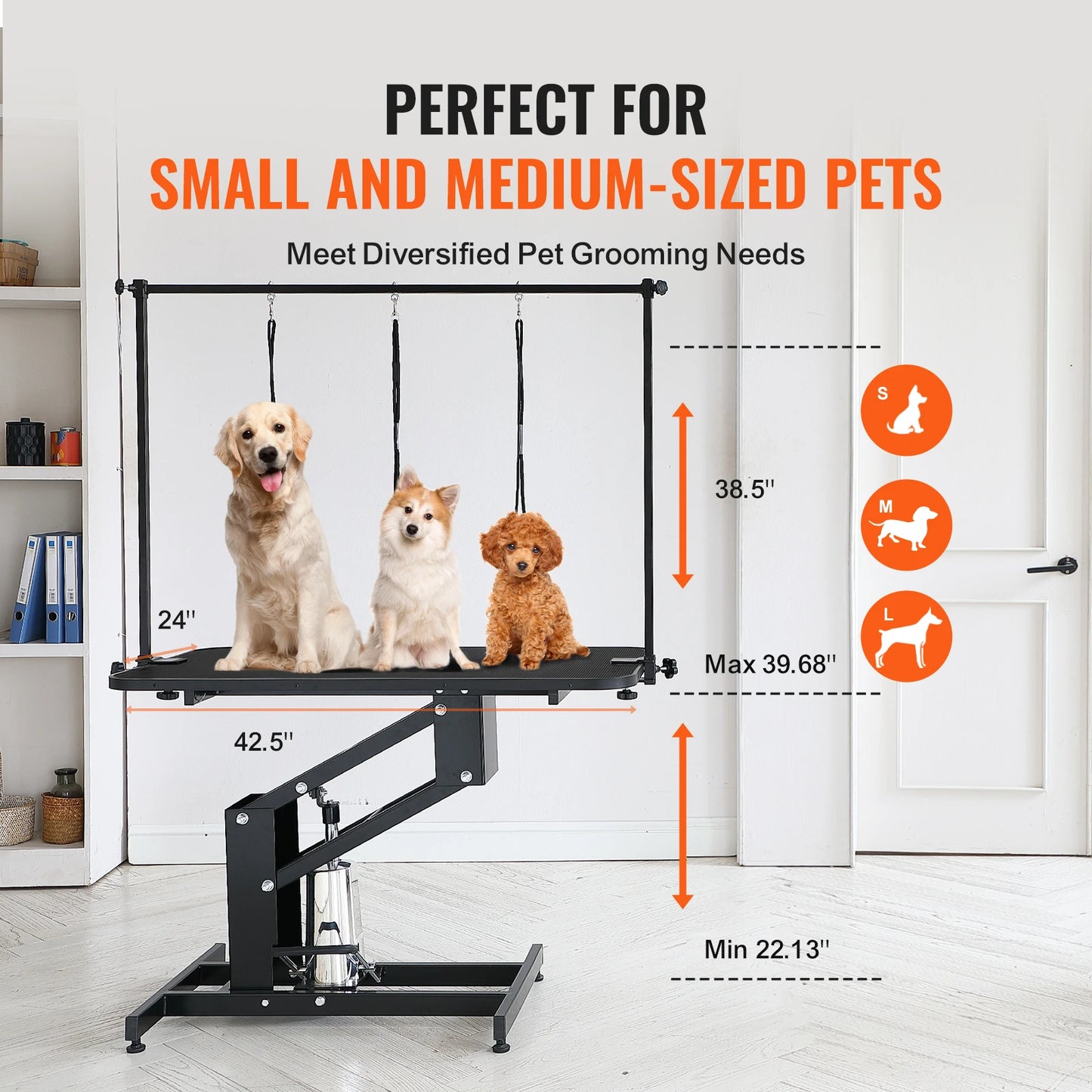 SucceBuy 43" Hydraulic Pet Grooming Table 400 LBS Height Adjustable Dog Grooming Station with Arm Anti Slip Tabletop for Pets