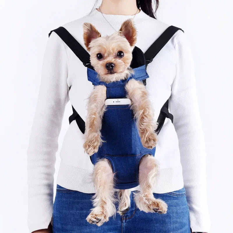 Denim Pet Dog & Cat Backpack for Outdoor Travel for Dogs & Cats with Breathable Shoulder Straps