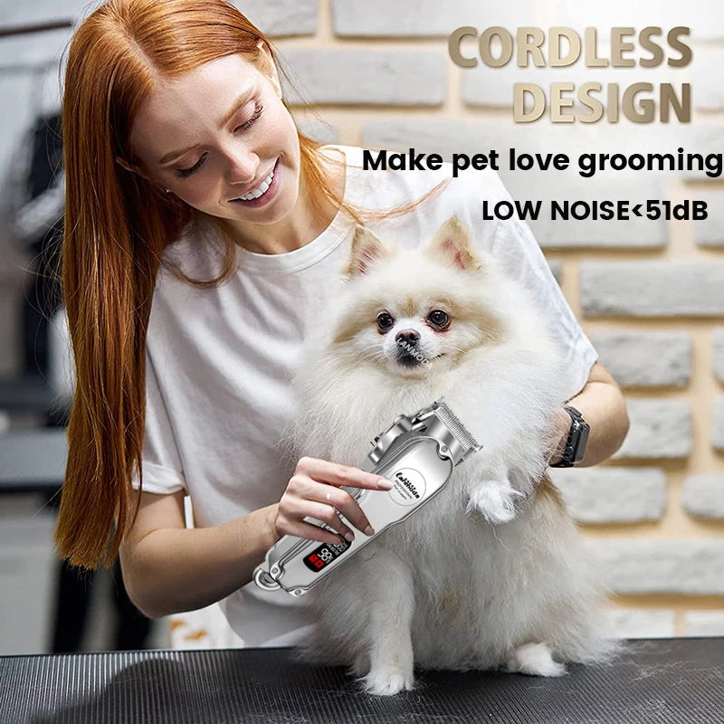 Professional Dog Hair Clippers,  Full Metal Rechargeable Pet Trimmer, Cat Shaver Cutting Machine, Puppy Grooming Haircut, Low Noise
