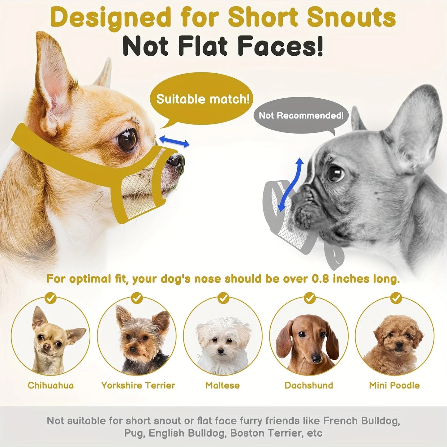 Mesh Muzzle For Short Snout And Small Medium Dogs,  Anti-Biting, Focus On Brachycephalic Dogs Like Chihuahua Pomeranian