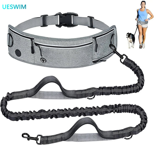Waist Dog Hands Free Dogs Leash, Waist Running Leash with Zipper, Walking Pouch for Dog Walking, Reflective Dual Padded Handles