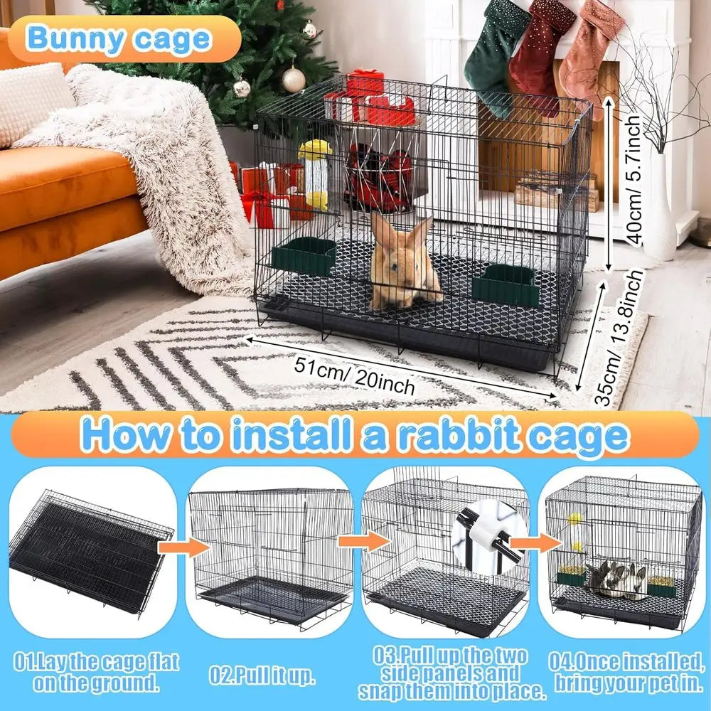 22 Pcs Rabbit Starter Kit with Cage, has Rabbit Grooming Kit, Bunny Cage Set with Bed, Litter Box, Water Bottle, Feeders, Toys