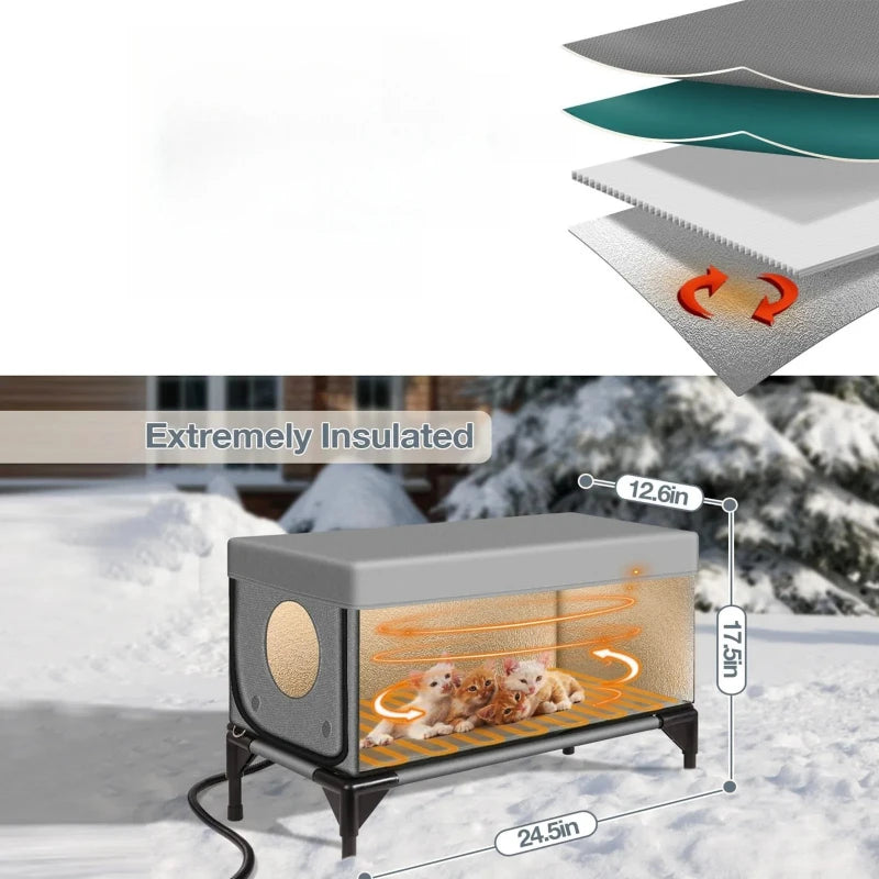Outdoor Heated & Insulated, Waterproof Foldable Cat Pet House with Reliable Bearing Capacity