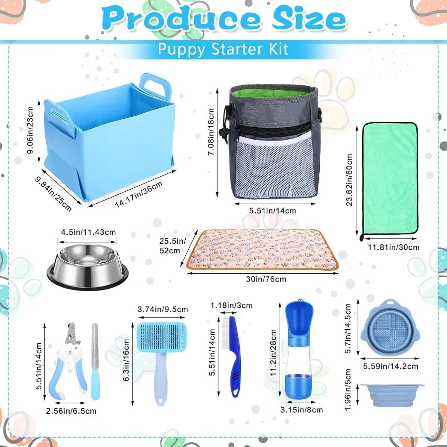 65 Pcs Puppy Supplies Starter Kit Small Dog Essentials Includes Dog Leash Toys Bowl Brushes Water Bottles Pet Blankets Puppy