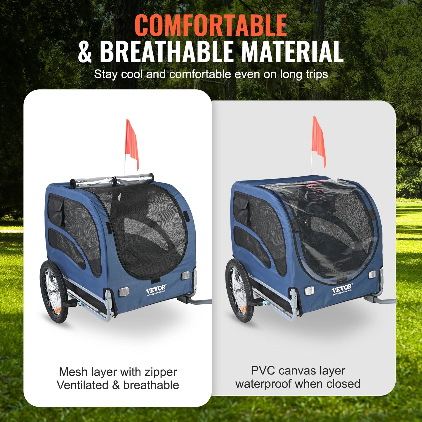 100lbs Pet Cart Bicycle Carrier Dog Bike Trailer with Coupler, Reflectors, Flag, and Collapsible