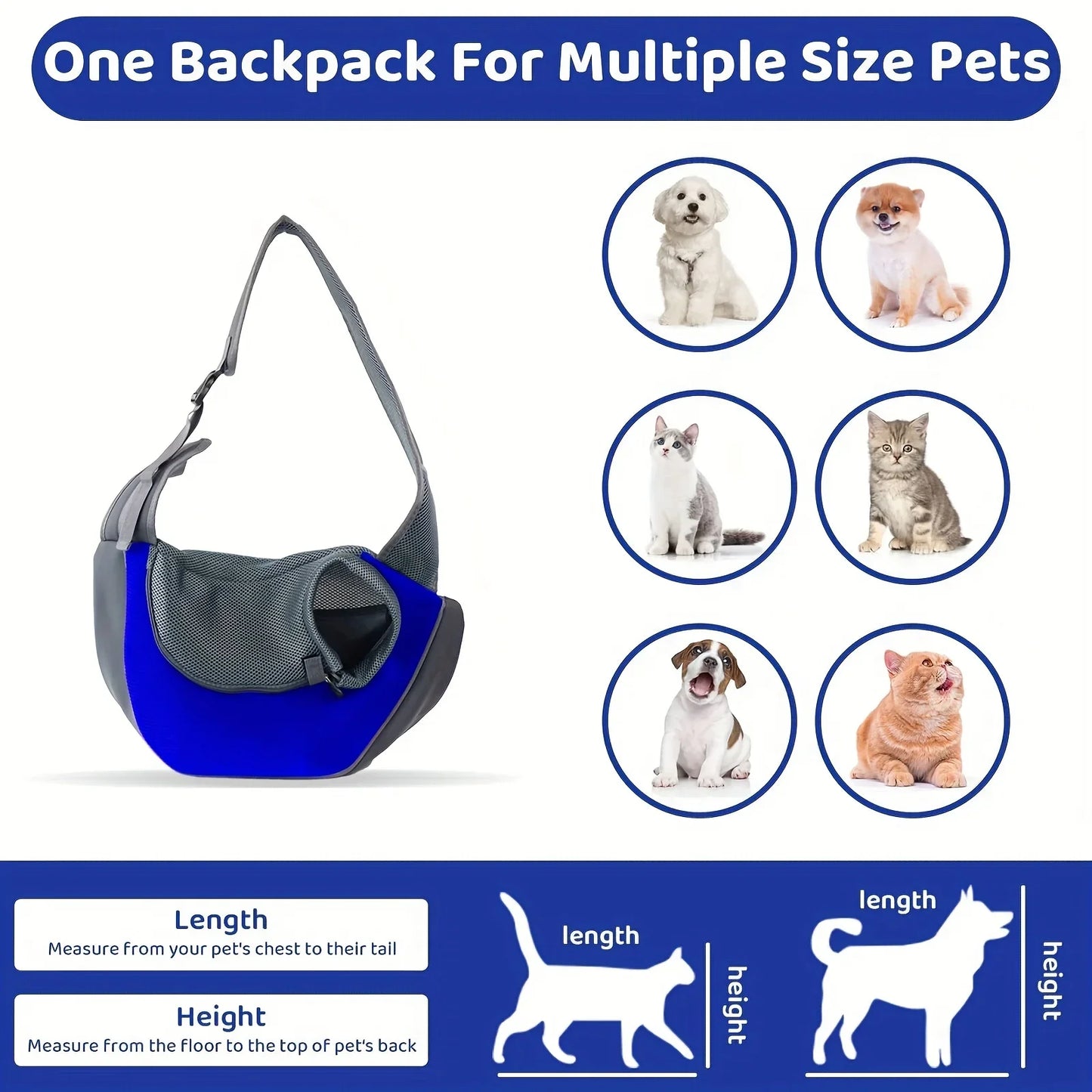 1Pc Dog backpack, Dog Sling Carrier with Breathable Mesh for Travel. Crossbody Bag For Puppy & Cat Hiking & Camping