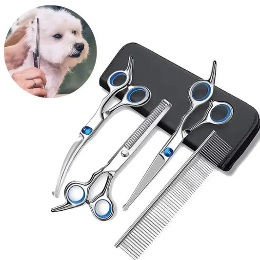 4pcs Pet Safety Scissors - Ambidextrous Stainless Steel Dog Grooming Shears with Safe, Round Head for Precision Trimming
