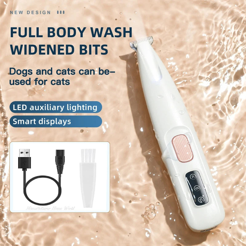 Dog Paw Trimmer with LED Light, Fully Waterproof Pet Hair Trimmer with LED Display