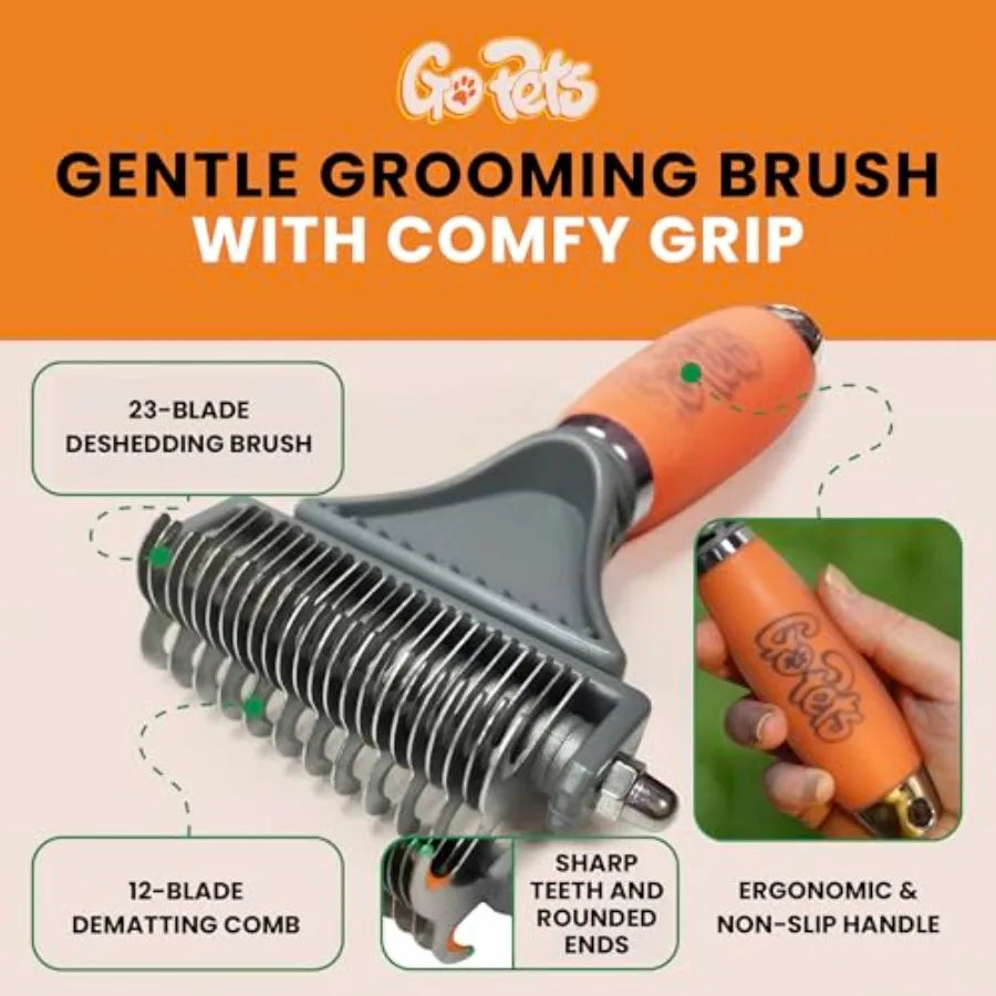 GoPets 2-in-1 Demating Comb for Dogs, Pet Grooming Rake, Double-Sided Dog Brush for Shedding, de-shedding Brush for Cats