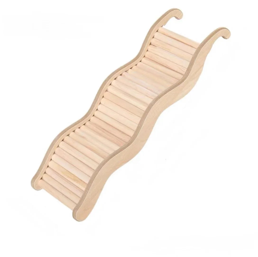 1PC Wooden Wave Style Staircase.  Hamster Toy with  Curved Slide & Chute for Small Animals