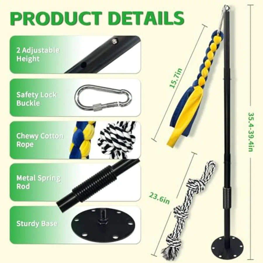 Tether Tug Outdoor Dog Toy. Interactive Exercise Game for Yards. Tether Tug with 2 Rope Toy and Bell for Large Medium Small Dogs