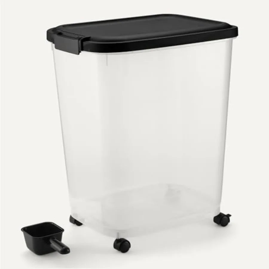 Pet Food Storage Container with Rolling Wheels, BPA-Free, Detachable Scoop, Capacity