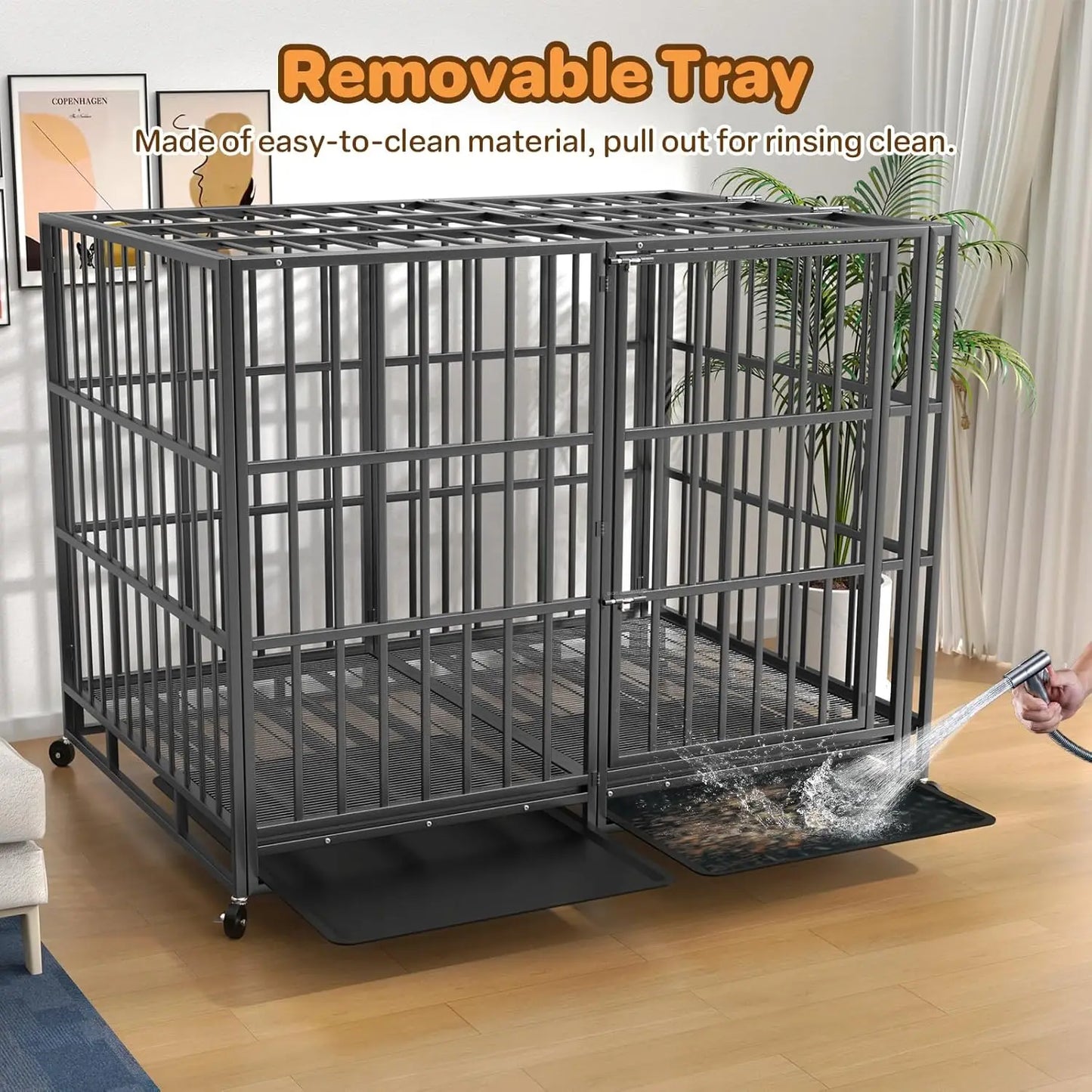60 Inch Heavy Duty Dog Crate, Indestructible Escape-Proof Dog Kennel for High Anxiety Large Dogs, Strong Carbon, Customized