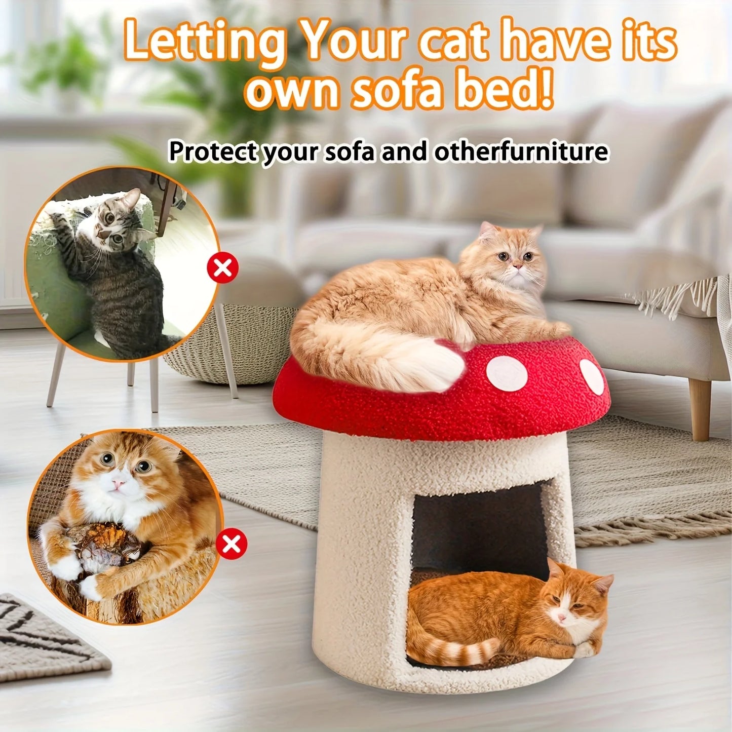 Mushroom Cat Bed, Chocolate Biscuit Cat Bed Suitable for Indoor Cats, Mushroom Cow-Shaped Cat Cave Bed, Cat Tent with Removable and Washable Cushion Pillow, Cat House Bed Suitable for Cats and Small Dogs